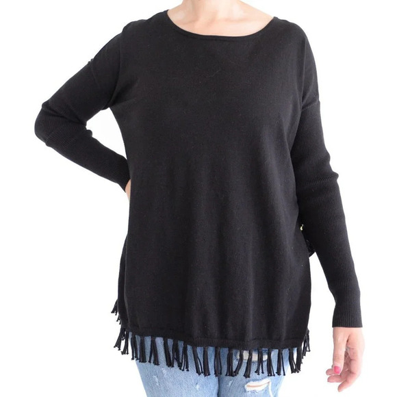 Lilly Pulitzer Black Ramona Pullover Lightweight Sweater 68% Cotton Fringe Med - Picture 1 of 13